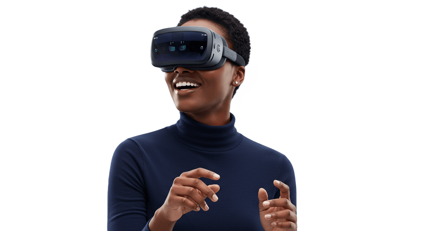 Professional Black woman using Apple Vision Pro - Future of Technology